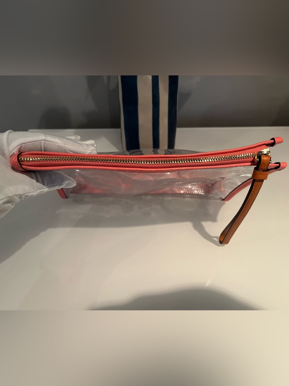 Coach Clear Wristlet with Coral Trim and Signature Print - Picture 9 of 14